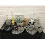 Miscellaneous glass including decanters, a patterned glass bowl, a milk glass jug, a glass bust,