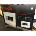 A boxed Dimplex wall-hung electric fire, The Clova with pebble fuel bed, 2 KW heater, unique flame