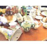 Miscellaneous ceramics including Maling brown chintz trios, a Royal Winton comport, commemorative,