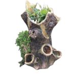 A Victorian salt glazed stoneware garden log vase, the naturalistic trunk moulded with apertures -