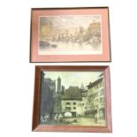 A hogarth framed handcoloured print of eighteenth century Newcastle upon Tyne after HW Brewer; and a