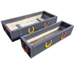Two rectangular garden troughs made up from old scaffold battons, painted & mounted with