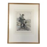 Henry Wilkinson, coloured etching, beater with his dog in landscape, signed in pencil on margin &