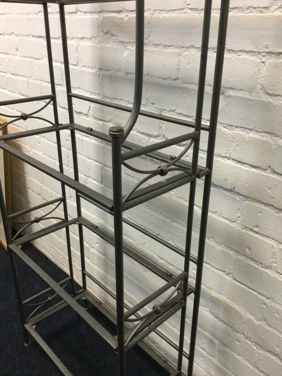 A set of 6ft metal framed shelves, the six rectangular hinged platforms folding on tubular frame - - Image 2 of 3