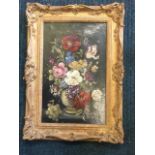 E Vanderman, nineteenth century oil on canvas, still life with flowers in vase & grapes, signed