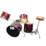 A CB drum kit, with cymbals, bass, snare, tom tom, etc., the set complete with adjustable circular