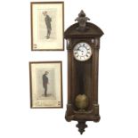 A large Victorian oak Vienna wallclock, with foliate scroll carved arched crest above a door flanked