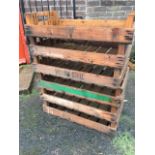 Set of six pine potato trays, the crates with various stencilled farm names. (30in x 17.75in x 6.