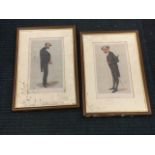 A pair of Victorian framed Vanity Fair Spy cartoons dated 1877, The Dowager and Black Rod, the