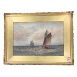 WT Boyce, watercolour, ships at sea outside harbour, signed & dated 1910, mounted & framed. (20.