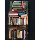 Three boxes of books, hardbacks, paperbacks, dictionaries, encyclopaedia, military, history &