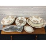 A Victorian Blackberry pattern sepia transfer printed part dinner service; and a Highland