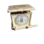 A set of Edwardian cast iron Salters Belmont bathroom scales, with rectangular platform above an