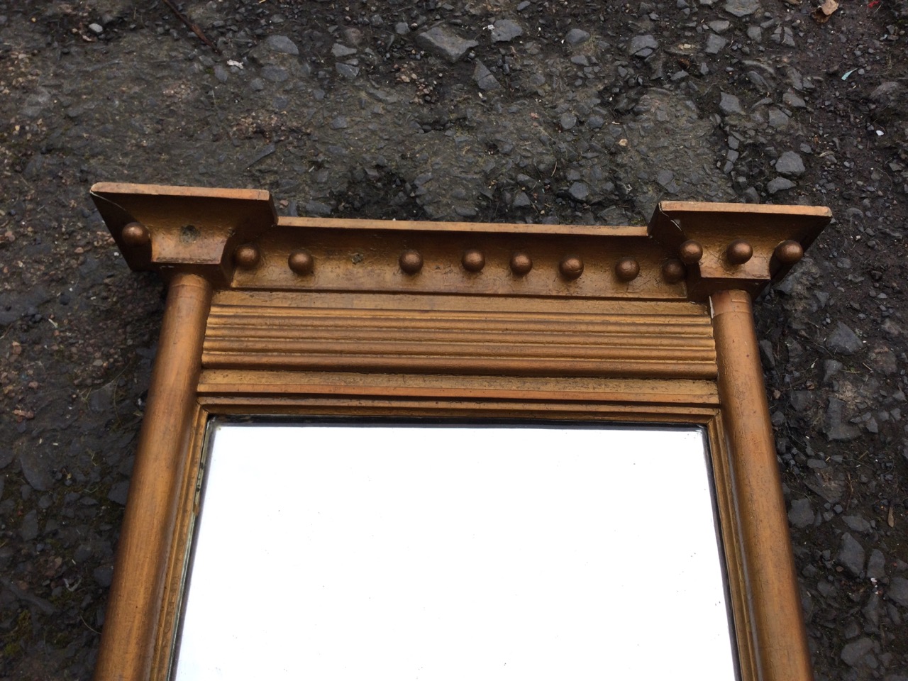 A Victorian regency style gilt pier glass, the rectangular plate framed by turned columns beneath - Image 2 of 3