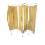 A 50s four-fold hospital type screen, the rounded tubular frames with pleated fabric panels,