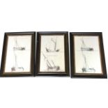 A set of three French marine prints taken from eighteenth century engravings, showing parts and