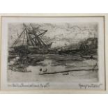 George Horton, etching, ship off Northumberland coast, signed in pencil on margin, mounted & gilt