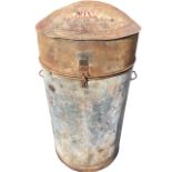 A galvanised Shell-Mex oil stand, the tubular cabinet with hinged lid revealing a brass pump tap