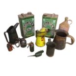 Two rectangular Tate & Lyle golden syrup cans; and a collection of nine oil cans including Shell,
