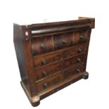 A Victorian mahogany chest with cushion moulded frieze drawer above three deep shaped drawers,