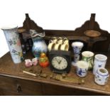 Miscellaneous ceramics including delft, a six-piece coffee set on stand, a glass paperweight, a Wood