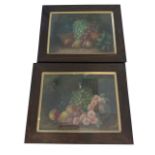 T Wilson, Victorian oil on canvas, a pair, birdsnest, fruit, basket and flowers on mossy bank,