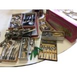 Miscellaneous silver plated flatware including boxed sets, serving spoons, dessert sets, tea knives,