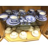 A Staffordshire Cauldon blue & white six-piece teaset decorated with Italianate classical chariot