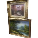 Mason, oil on canvas, water landscape with trees, signed & gilt framed; and another oil on canvas,
