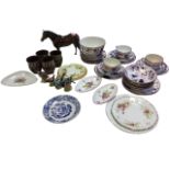 Miscellaneous ceramics including a set of four terracotta slipware beakers, four Beswick birds, a