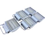 A set of five contemporary rectangular glazed floodlights in powder coated cases, four with