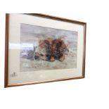 Keith Proctor, coloured print of border terriers, signed in pencil on mount, titled and with