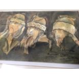Anthony Clark ARCA, watercolour, three male busts with hats, inscribed Kiev Russian Choir, signed,