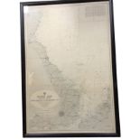 A 1960 eastern coast hydrographic map showing sea depths, published by The Admiralty, framed. (