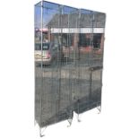 A pair of cage type lockers, each with four rectangular hinged doors having internal hooks. (23.75in