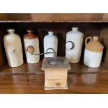 Four stoneware bedwarmer hotwater bottles - Govancroft, Lovatts, etc; a Doulton salt glazed