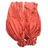 A pair of long thick red lined mohair type curtains. (106in) (2)