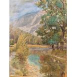 John F Rowell, watercolour, river landscape with trees, signed, mounted & gilt framed, inscribed