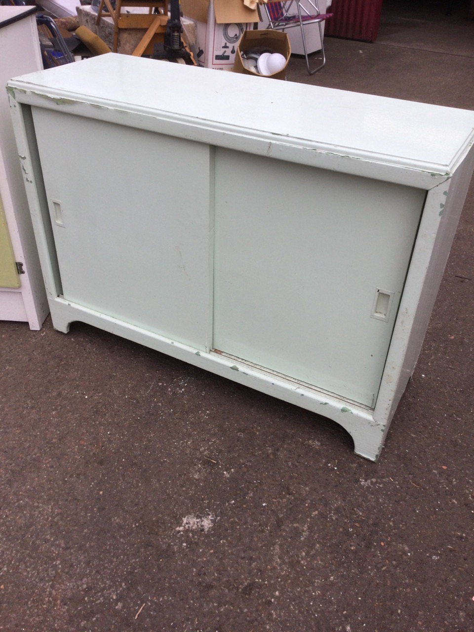 A painted cabinet with formic top above a drawer, with cupboards below; and another painted - Image 3 of 3