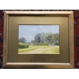 EA Chadwick, watercolour, country landscape scene with boy & cows at crossroads by thatched cottage,