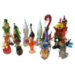 A collection of coloured glass animals, fish, clowns, birds, etc. (17)