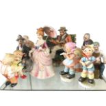 A Capo-di-Montê porcelain tramp on bench; and a collection of miscellaneous figurines - children,