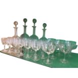 A suite of fern engraved glass with two graduated pairs of decanters & stoppers, with four sets of