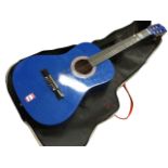 A Chinese Lawren nylon string student guitar, with soft case. (37in)
