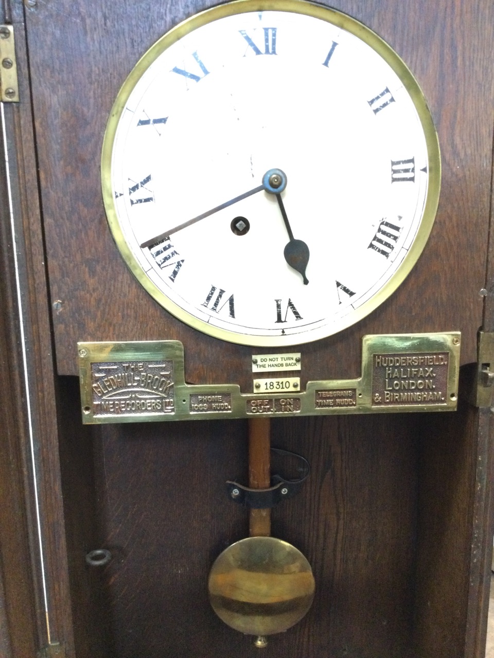An Edwardian oak cased wallclock - reputedly from Rothbury Station, with moulded cornice above - Image 3 of 3