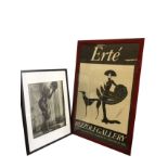 A 1978 style framed poster from the New York Erté exhibition at the Rizzoli Gallery; and a black &
