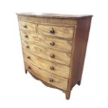 A nineteenth mahogany bowfronted chest of drawers, with two short and five long graduated knobbed