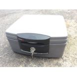 A contemporary locking firesafe, the waterproof & fireproof box with two keys, manufactured by