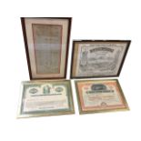 A framed 1943 Magma Copper Company signed & numbered certificate; a framed Victorian wine