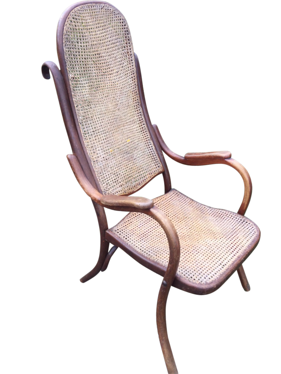 A C20th Thonet bentwood armchair, with rounded high back above shaped arms with armrests, raised